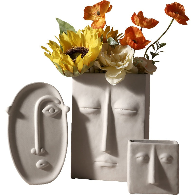 Artisanal Wabi-Sabi Ceramic Face Vase – Abstract Minimalist Home Decor