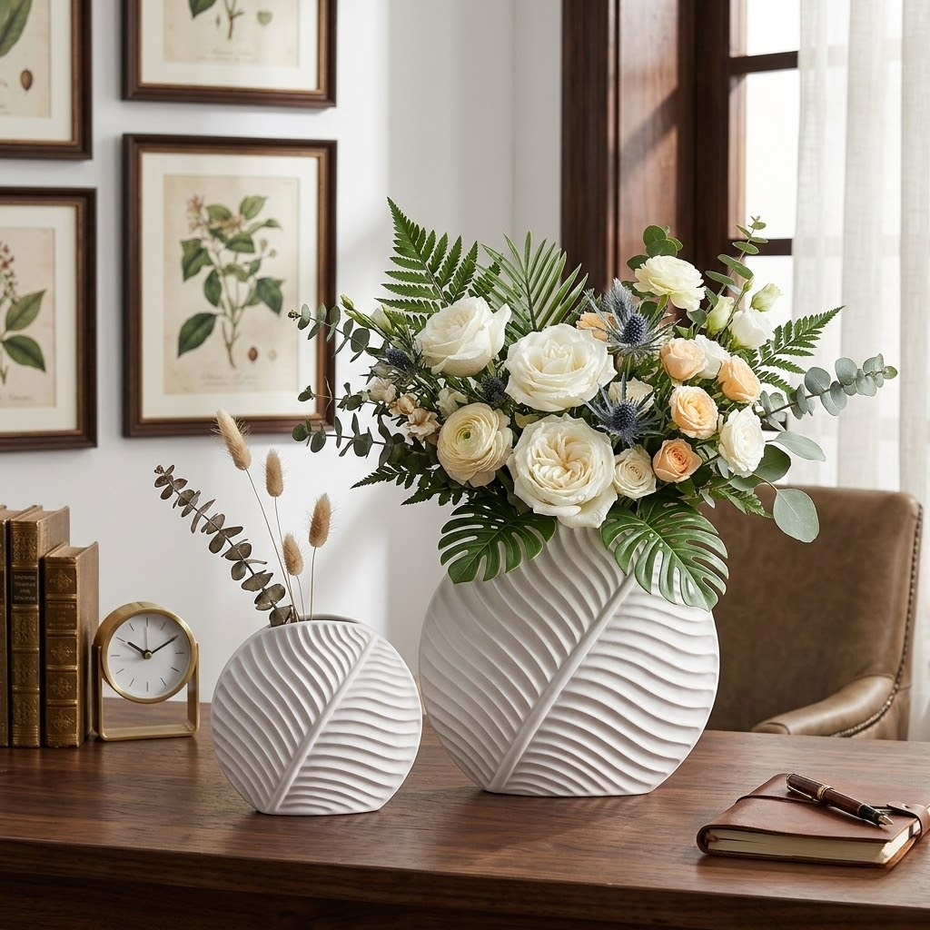 Nordic Minimalist Ceramic Leaf Vase – Elegant Home Decor