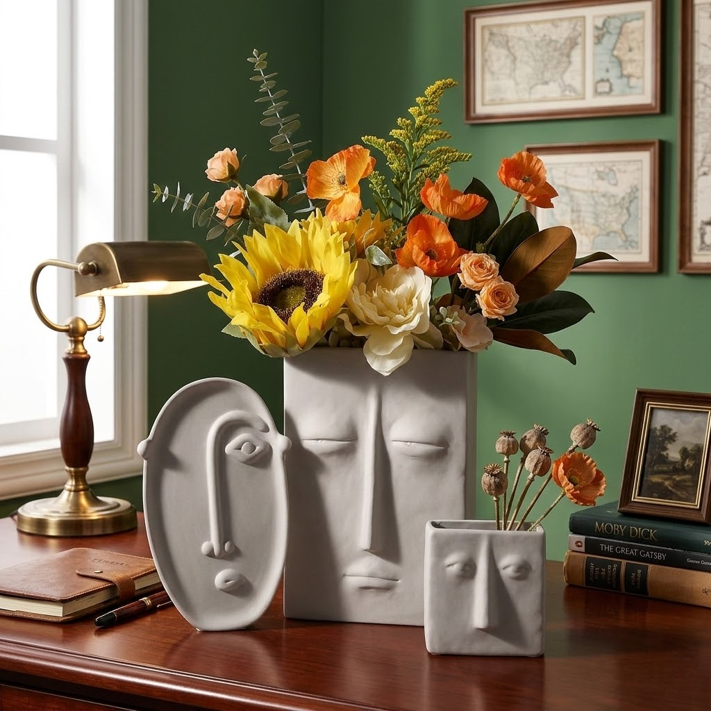 Artisanal Wabi-Sabi Ceramic Face Vase – Abstract Minimalist Home Decor